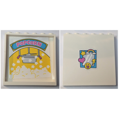 white panel 1 x 6 x 5 with medium azure and yellow sign with dark pink popcorn and pan on inside mirror with emojis heart star and rainbow on outside pattern sticker - set 41456