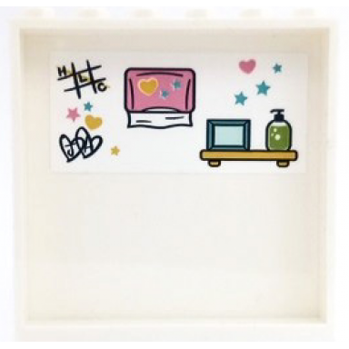 white panel 1 x 6 x 5 with hlc tic tac toe and hearts graffiti stars paper towel dispenser shelf with photo frame and soap bottle pattern sticker - set 41682