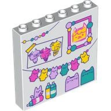 white panel 1 x 6 x 5 with dark turquoise dark pink lavender and yellow kitten garland cat painting paint and cats pattern