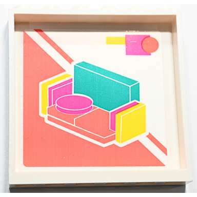 white panel 1 x 6 x 5 with furniture shop poster with coral magenta yellow and dark turquoise couch pattern sticker - set 41732