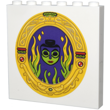white panel 1 x 6 x 5 with dark purple magic mirror lime evil queen and flames in yellow and tan oval snake frame pattern sticker - set 43276