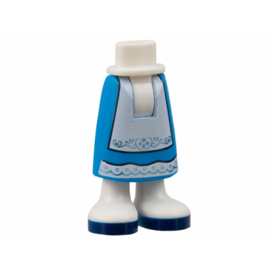 white mini doll hips and dark azure skirt long with molded white legs boots and printed white apron and hem with metallic light blue filigree and dark blue soles pattern - thick hinge