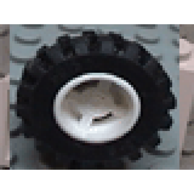 white wheel 11mm d x 12mm hole notched for wheels holder pin with black tire 21mm d x 12mm - offset tread small wide 6014b 6015