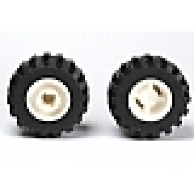 white wheel 11mm d x 12mm hole notched for wheels holder pin with black tire 21mm d x 12mm - offset tread small wide band around center of tread 6014b 87697
