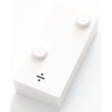 white brick braille 2 x 4 with 2 studs with black division sign ã· pattern dots-34 â  english