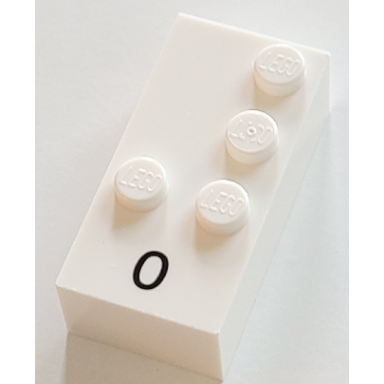 white brick braille 2 x 4 with 4 studs with black number 0 pattern dots-3456 â ¼ french with antoine numbers