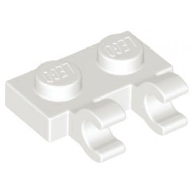 white plate modified 1 x 2 with 2 open o clips horizontal grip