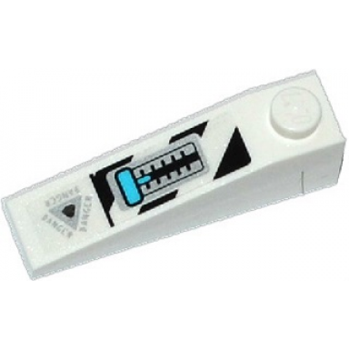 white slope 18 4 x 1 with danger and medium blue gear stick pattern sticker - set 70170