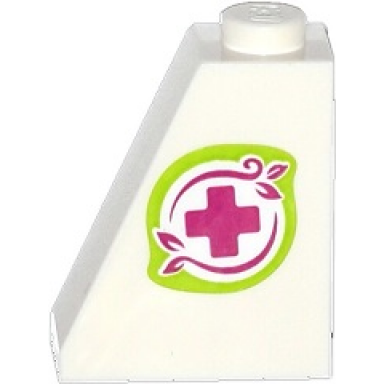 white slope 65 2 x 1 x 2 with magenta cross and leaves in lime border pattern model left side sticker - set 41036