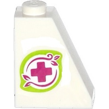 white slope 65 2 x 1 x 2 with magenta cross and leaves in lime border pattern model right side sticker - set 41036
