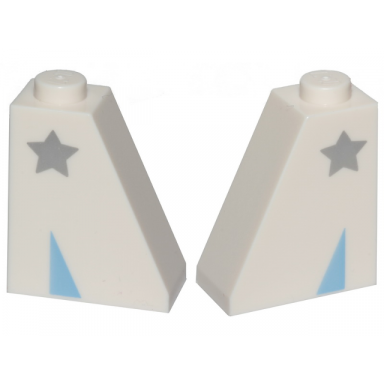 white slope 65 2 x 1 x 2 with silver star and bright light blue triangle pattern on both sides disco kitty shoe