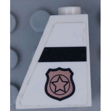 white slope 65 2 x 1 x 2 with police badge with star logo and black stripe pattern model left side sticker - set 60131