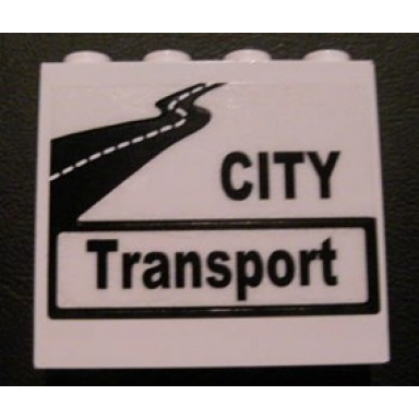white panel 1 x 4 x 3 with side supports - hollow studs with black city transport and road pattern sticker - set 8404