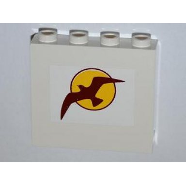 white panel 1 x 4 x 3 with side supports - hollow studs with bird and sun pattern sticker - set 4435