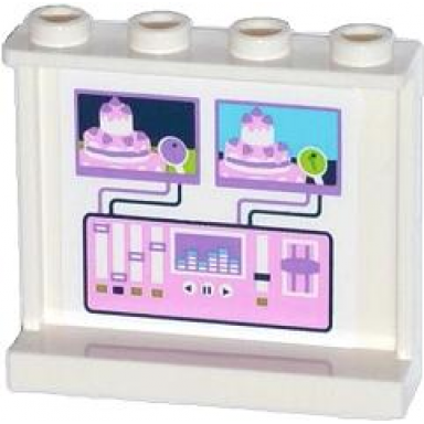 white panel 1 x 4 x 3 with side supports - hollow studs with video mixer console pattern on inside sticker - set 41056