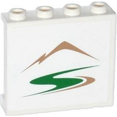 white panel 1 x 4 x 3 with side supports - hollow studs with mountains and green road pattern sticker - set 60057