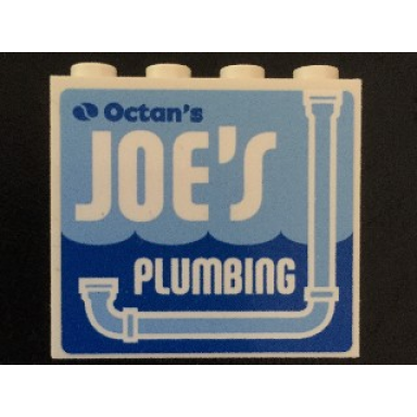 white panel 1 x 4 x 3 with side supports - hollow studs with octans joes plumbing and light blue drainpipe pattern sticker - set 70811