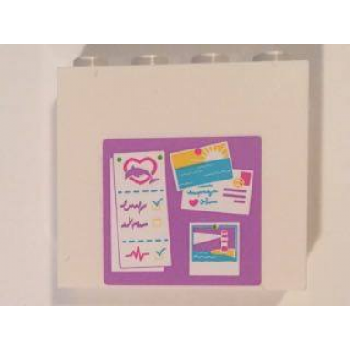 white panel 1 x 4 x 3 with side supports - hollow studs with medium lavender bulletin board with notes lighthouse photo sunset and postcard pattern sticker - set 41015