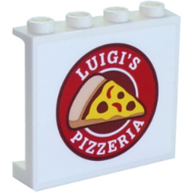 white panel 1 x 4 x 3 with side supports - hollow studs with luigis pizzeria pattern sticker - set 70910