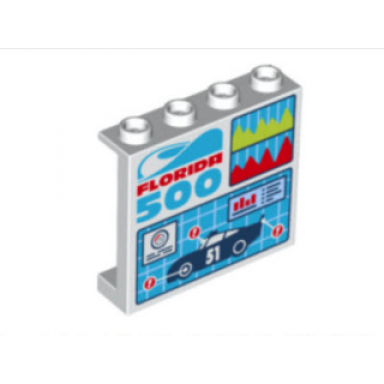 white panel 1 x 4 x 3 with side supports - hollow studs with florida 500 diagrams and car table pattern