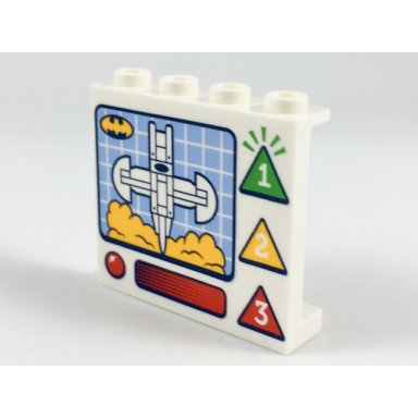 white panel 1 x 4 x 3 with side supports - hollow studs with batwing jet control panel and 3 2 1 readout pattern