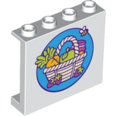 white panel 1 x 4 x 3 with side supports - hollow studs with vegetable and fruit basket and flying bee pattern