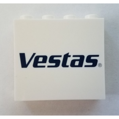 white panel 1 x 4 x 3 with side supports - hollow studs with vestas logo pattern