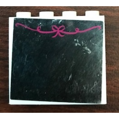 white panel 1 x 4 x 3 with side supports - hollow studs with magenta bow and ribbon mirror pattern sticker - set 41134