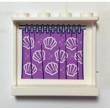 white panel 1 x 4 x 3 with side supports - hollow studs with medium lavender shower curtain with seashells pattern sticker - set 41317