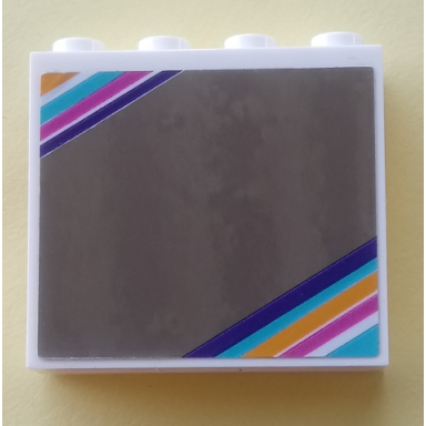 white panel 1 x 4 x 3 with side supports - hollow studs with diagonal stripes in corners and mirror pattern sticker - set 41312