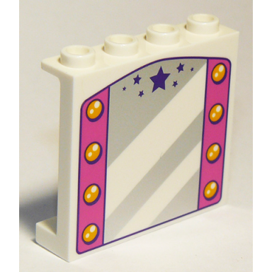 white panel 1 x 4 x 3 with side supports - hollow studs with mirror dark pink sides with lamps and dark purple stars pattern