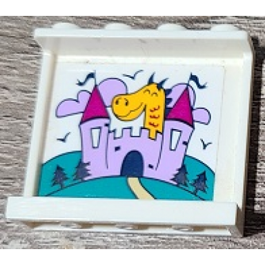 white panel 1 x 4 x 3 with side supports - hollow studs with castle and dragon pattern sticker - set 41334