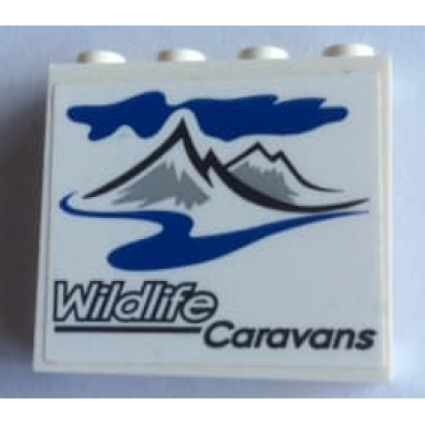 white panel 1 x 4 x 3 with side supports - hollow studs with wildlife caravans pattern sticker - set 60182