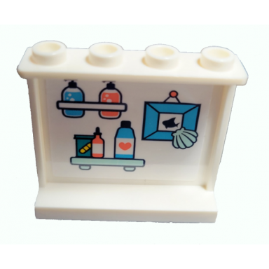 white panel 1 x 4 x 3 with side supports - hollow studs with bottles on shelves and dolphin photo pattern sticker - set 41380