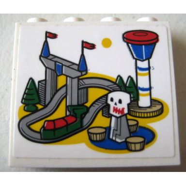 white panel 1 x 4 x 3 with side supports - hollow studs with legoland park map with roller coaster and control tower on white background pattern sticker - set 40346