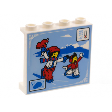 white panel 1 x 4 x 3 with side supports - hollow studs with ice skating scene pattern