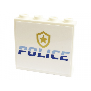 white panel 1 x 4 x 3 with side supports - hollow studs with bright light blue and blue police and gold star badge logo pattern sticker - set 60316