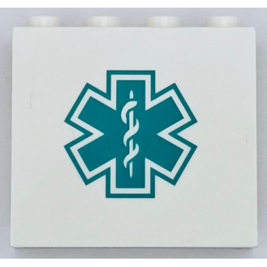 white panel 1 x 4 x 3 with side supports - hollow studs with dark turquoise emt star of life pattern