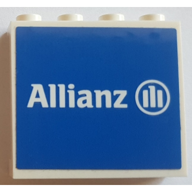 white panel 1 x 4 x 3 with side supports - hollow studs with white allianz logo on blue background pattern sticker - set 75883