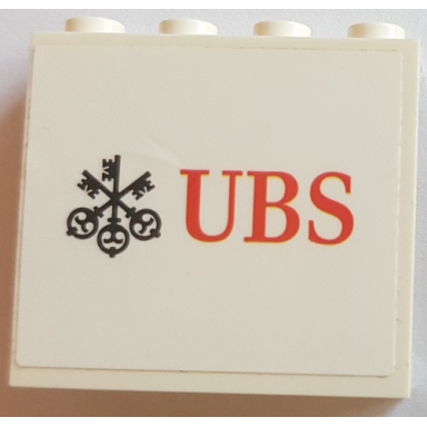 white panel 1 x 4 x 3 with side supports - hollow studs with black and red ubs logo pattern sticker - set 75883