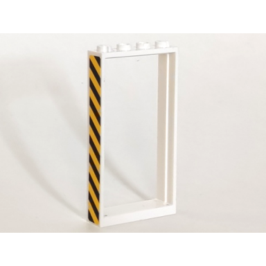 white door frame 1 x 4 x 6 with 2 holes on top and bottom with black and yellow danger stripes pattern on left side sticker - set 3182