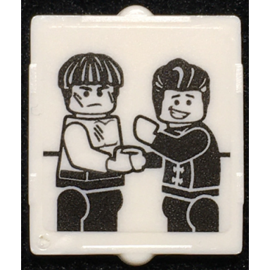 white glass for window 1 x 2 x 2 flat front with minifigures shaking hands pattern sticker - set 70657