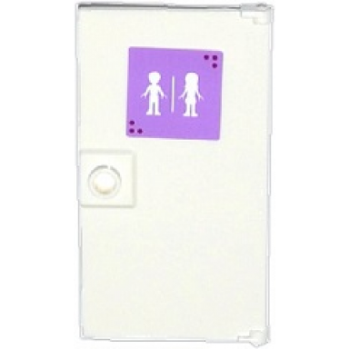 white door 1 x 4 x 6 with stud handle with male and female friends silhouettes on lavender background unisex restroom pattern sticker - set 41005