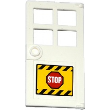 white door 1 x 4 x 6 with 4 panes and stud handle with stop sign and black and yellow danger stripes on yellow background pattern sticker - set 60076