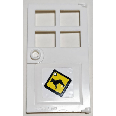 white door 1 x 4 x 6 with 4 panes and stud handle with yellow and black sign with dog pattern sticker - set 60009