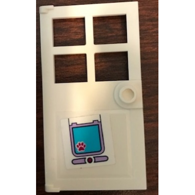 white door 1 x 4 x 6 with 4 panes and stud handle with paw print on pet door pattern sticker - set 41314