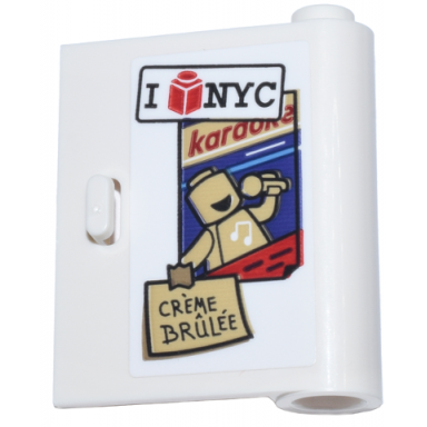 white door 1 x 3 x 3 right - open between top and bottom hinge with i nyc and red brick karaoke poster and tan note crãme brãlãe creme brulee pattern sticker - set 76218