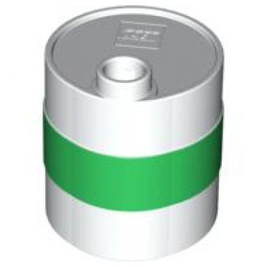 white duplo container oil drum 2 x 2 x 2 with green band pattern