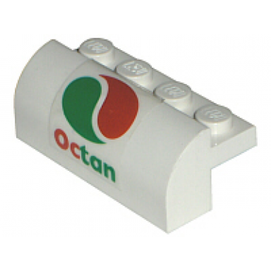 white slope curved 2 x 4 x 1 1 3 with 4 recessed studs with octan logo pattern sticker - set 6341