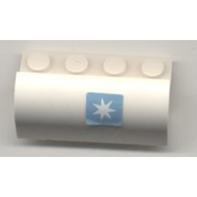 white slope curved 2 x 4 x 1 1 3 with 4 recessed studs with maersk star logo pattern sticker - set 1831